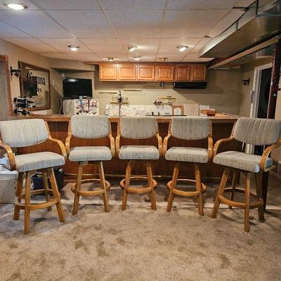 Set of Six Swivel Bar Stools with Bar Height 32