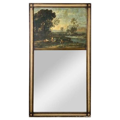 FRAMED OIL PAINTING & MIRROR | Mirror with oil painting on board above, depicts farmers by the riverside. Mirror dimensions: 23.25in x...