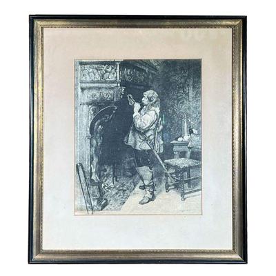 PAUL ADOLPHE RAJON (1843-1888) SIGNED ETCHING | Called â€œThe Smokerâ€ depicts man standing by fireplace lighting his pipe. 12 x 15in...