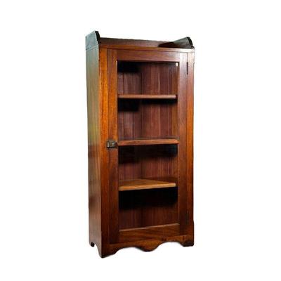 GLAZED CABINET BOOKCASE | Small bookcase with latching glass door with 4 shelves and a 3/4 gallery. Approx 10 in. shelf height. - l. 24 x...