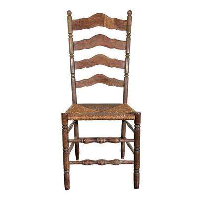 WOVEN LADDER BACK CHAIR | Ladder back chair with woven seat and spindle stretcher. - l. 18 x w. 16 x h. 42 in 
