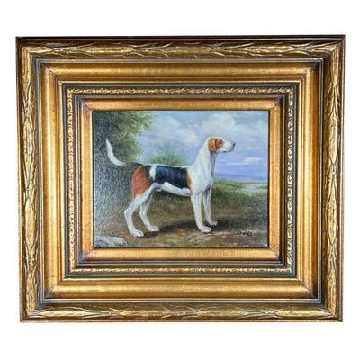SHIPLEY DOG OIL PAINTING | Painting of dog by seaside in carved gilt frame, signed â€œShipleyâ€ in bottom right corner. - l. 17.5 x h....