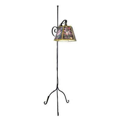 ADJUSTABLE WROUGHT IRON FLORAL LAMP | Wrought iron floor lamp with with adjustable height floral shade. - l. 18 x w. 10.5 x h. 60.25 in 