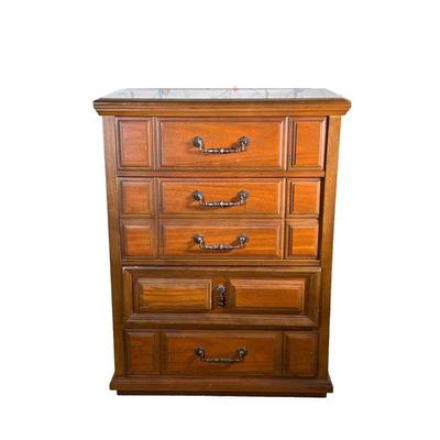 BASSETT FURNITURE DRESSER | Dark wood dresser by Bassett Furniture Industries, includes 4 large drawers with carved wood fronts. - l. 32...