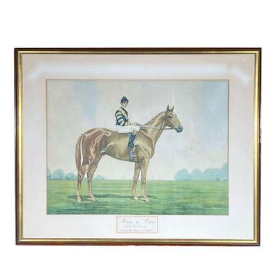 MAN Oâ€™ WAR HORSE PRINT M | Framed print of Man oâ€™ War race horse, labeled on bottom and signed â€œMartin 1920â€ 22 x 16.5in sight. -...
