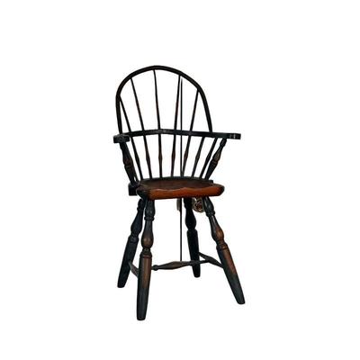 MINIATURE WOODEN CHAIR | Miniature curved back armchair, painted blue. - l. 12.5 x w. 8 x h. 24 in 