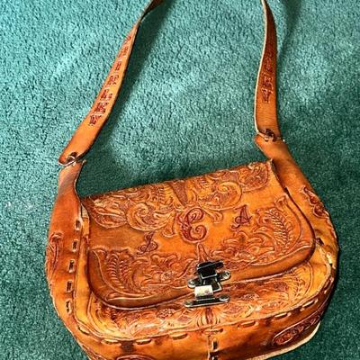 Heavily tooled vintage leather purse