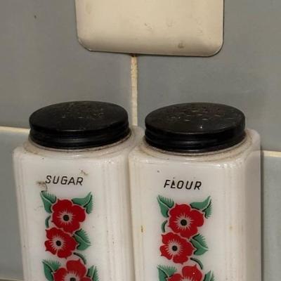 Milk glass sugar and flour shaker