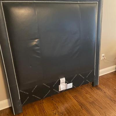 Ethan Allen full size navy leather headboard with nailheads