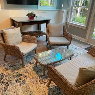 George Oliver 4 Person Indoor/Outdoor Seating Group with Cushions (chairs: 31" W x 25" D x 30" H.  table: 38.5" W x...