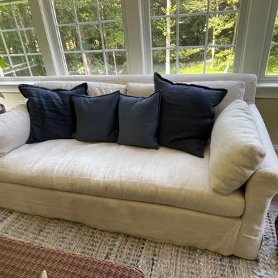 Restoration Hardware Slope Arm Performance Linen Classic Belgian Beige Sofa 83" W x 42" D x 32" H