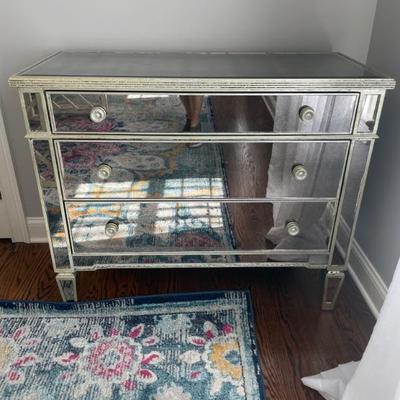 Three-Drawer Modern Mirrored Silver Chest of Drawers 42" W x 19" D x 35" H