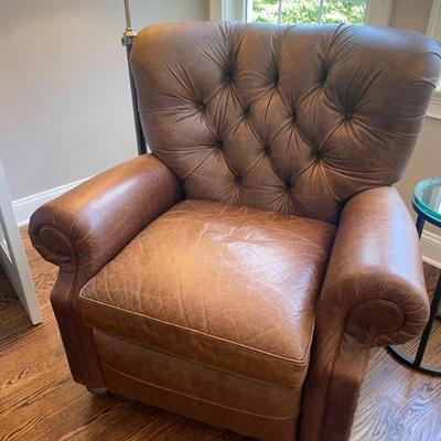 Restoration Hardware Churchill Leather Recliner. An icon of library and den, the seating sits low and deep for enveloping comfort....