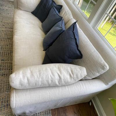 Restoration Hardware Slope Arm Performance Linen Classic Belgian Beige Sofa 83" W x 42" D x 32" H