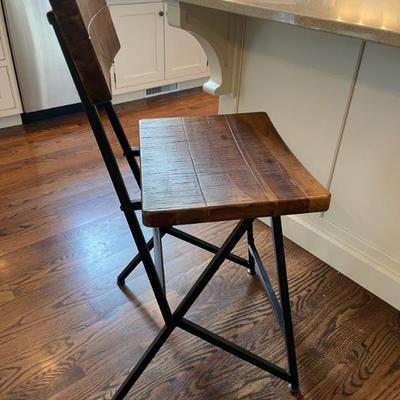INK+IVY Trestle Counter Height Barstool with Back Modern Industrial Solid Wood, Metal Frame, Amber Pub Stool, 24 in