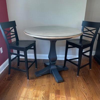 Ethan Allen Round Bistro Table and Ethan Allen Blake X-Back Bar Stools (2 available)