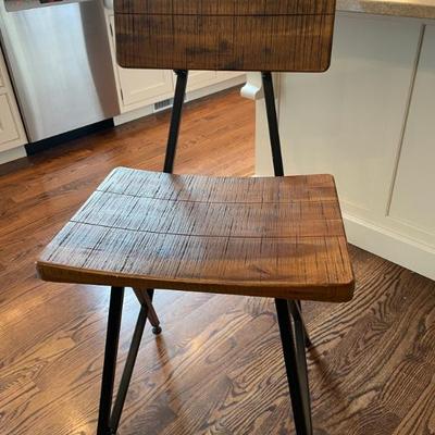 INK+IVY Trestle Counter Height Barstool with Back Modern Industrial Solid Wood, Metal Frame, Amber Pub Stool, 24 in