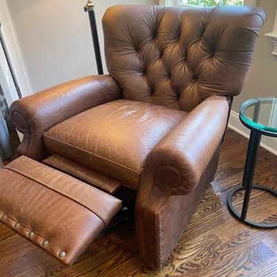 Restoration Hardware Churchill Leather Recliner. An icon of library and den, the seating sits low and deep for enveloping comfort....