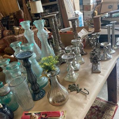 blue glass candlesticks sold