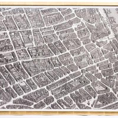 107 BRETEZ TURGOT MONUMENTAL VIEW MAP OF PARIS FRANCE
