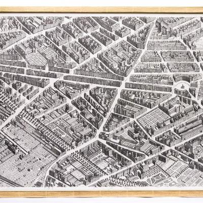 119 BRETEZ TURGOT MONUMENTAL VIEW MAP OF PARIS FRANCE