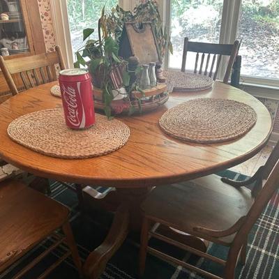 Oak table with bent oak chairs 