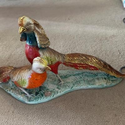 mid century Italian ceramic pheasants sculpture RARE FIND   1950's 