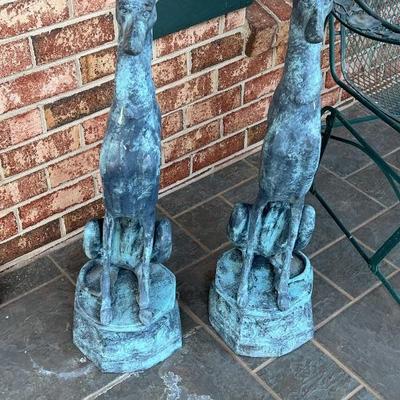 Patinated cast iron greyhound garden statues