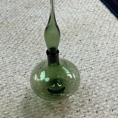 Mid century Blenko (?) footed decanter/flame stopper