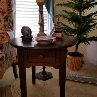 Walnut finish country style end table 1 of 2