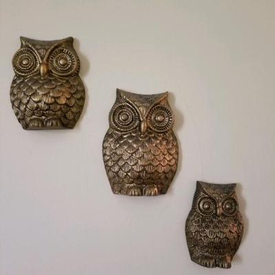 Brass owl wall plaques - set of 3