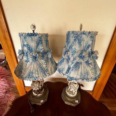 Porcelain lamps with eclectic lamp shades