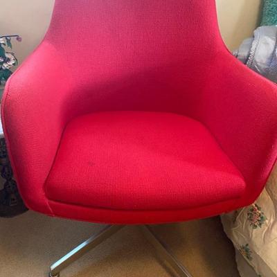Mid Century Modern Eames Style, Red Fabric Office/Desk Chair. Chrome Frame