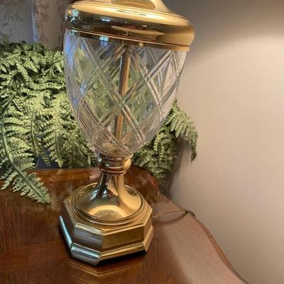 Vintage Cut Crystal Brass Table Lamps, with Silk Shades ( Pair)
