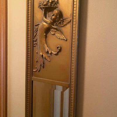 Vintage Gilt Gold Angels, Beveled Wall Mirror ( Measures 65 Inches Tall, 4ft!)