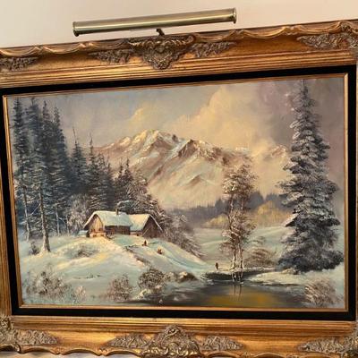 Vintage Original Oil Painting on Canvas, Ornate Gilt Gold Frame
