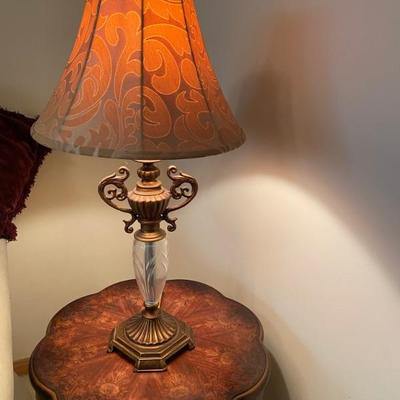 Bombay Furniture. Decorative Glass Table Lamp ( Silk Shade, Pair), Bombay Furniture Mahogany Inlay Occasional Table with Claw Ball Feet