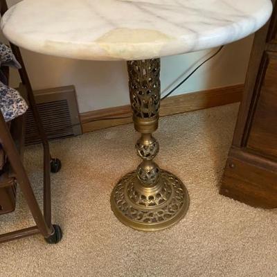 Vintage PAIR Marble/Brass Occasional Tables