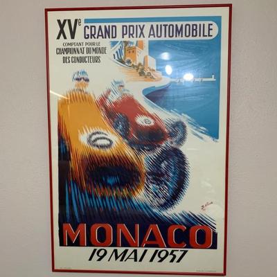 1957 Monaco. Framed  Poster Signed