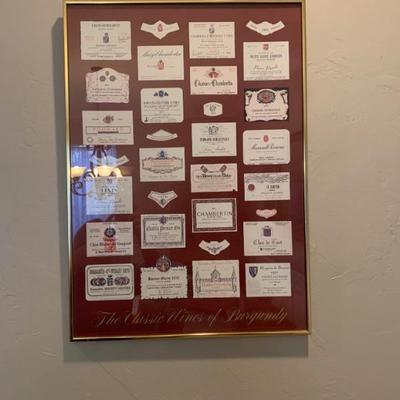 Framed Labels of TheClassic Wines of Burgundy 