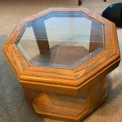 Mid Century Hexagon Glass Top Side Table