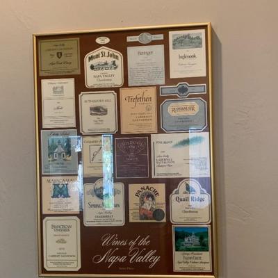 Framed Label Wines of The Napa Velley