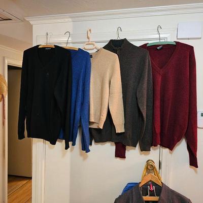 Numerous cashmere sweaters.
