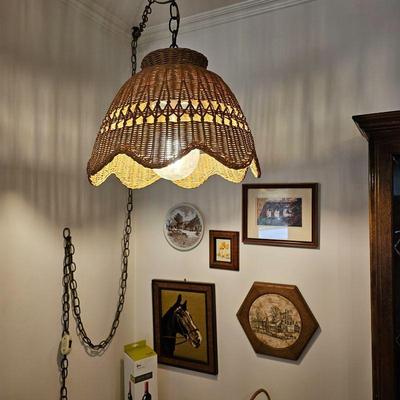 Vintage Rattan Swag Lamp.