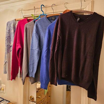 Numerous cashmere sweaters.