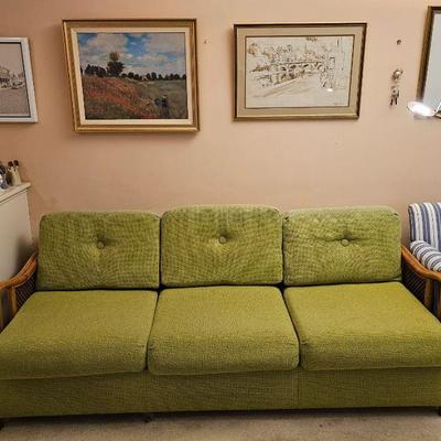 Vintage Bamboo Rattan Sleeper Sofa.