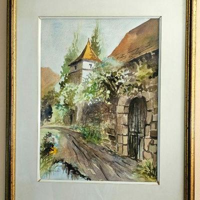 Watercolor under glass by French artist Gilbert Rogues.