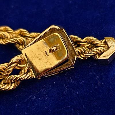 14K Gold  & Diamonds Double Twisted Rope Buckle Clasp Bracelet
