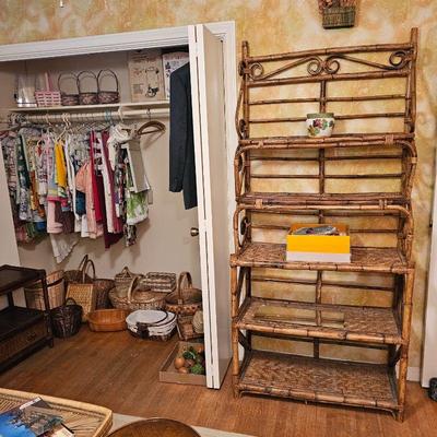 Vintage Bamboo Rattan Wicker Shelving Unit.