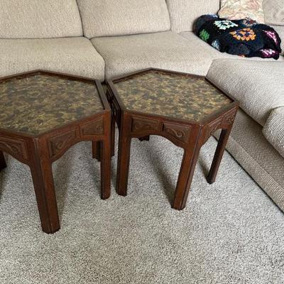 A Pair of Mid Century Modern Hexagon Enamel Side Tables